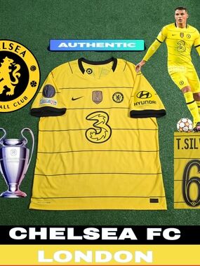 Nike Chelsea FC Thiago Silva #6 2021/2022 Away Authentic Yellow Jersey UCL Patch